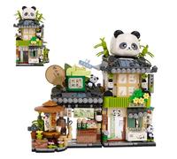 Panda Building Set Street View Tea Shop Mini Building Block Panda House Set