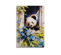 Panda by Flower Window Wall Art, Charming Decor, Living Room Poster Artistic Wall Mural Modern Hanging Decor Poster24x36inch(60x90cm)