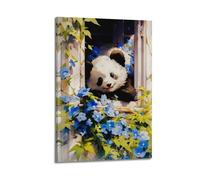 Panda by Flower Window Wall Art, Charming Decor, Living Room Poster Artistic Wall Mural Modern Hanging Decor Poster20x30inch(50x75cm)