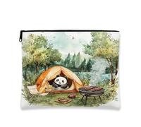 Panda Camping Makeup Bag, Fanciful Forest Cosmetic Travel Pouch for Women, Portable Canvas Zipper Organizer, Outdoor Adventure Toiletry Bag 7x9 Inch