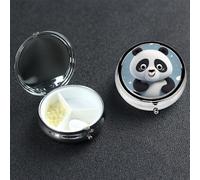Panda Cartoon Pill Box 3 Compartment Round Portable Pill Case for Pocket or Purse Pill Holder Weekly Pill Organizer Decorative Metal Medicine Vitamin Organizer Travel Gift