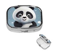 Panda Cartoon Square Metal Pill Box 2 Compartment Cute Travel Pill Organizer Case Portable Medicine Vitamin Organizer Pill Case for Women Men Travel Unique Gift