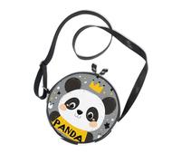 Panda Cartoon Star Grey Round Crossbody Wallet Purse for Women Fashion with Adjustable Strap Small Shoulder Bag Go shopping Canvas Messenger Purse