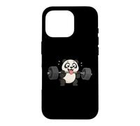 Panda Cartoon Weightlifting Fitness Fun Case for iPhone 16 Pro