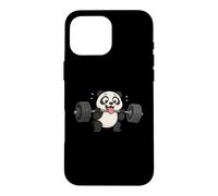 Panda Cartoon Weightlifting Fitness Fun Case for iPhone 16 Pro Max