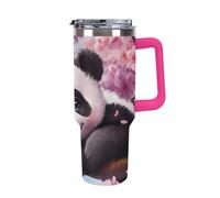 Panda Cherryflowers 40 Oz Tumbler Car Cup with Handle Insulated Cups Large Capacity Coffee Mug Water Bottle