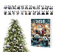 Panda Christmas Advent Countdown - 24 Days of Panda Ornament Calendar Count Down 2025 | 2D Acrylic Flat Animal Charm for Christmas Tree Party Window Car Rearview Mirror Door Wall Decor
