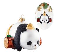Panda Christmas Ornaments,Hand Blown Glass Ornaments for Tree,Panda Watcher Collection Figurines Hanging Ornament, Christmas Decorations for Panda Lovers Birthday Party Home Gifts(Panda on Tree Trunk)