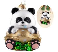 Panda Christmas Tree Ornaments,Hand Blown Glass Ornaments for Tree, Panda Watcher Collection Figurines Hanging Ornament, Christmas Decorations for Panda Lovers Birthday Party Home Gifts