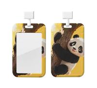 Panda Climb Tree Id Badge Holder with Lanyard-Vertical Card Protector Clear Abs Hard Shell, Retractable Reel for Work Office
