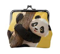 Panda Climb Tree Leather Coin Purse for Women-Small Kiss Lock Wallet, Mini Card Holder for Keys Lipstick, Cute Change Purse for Travel