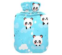 Panda Cloud Rain Blue Hot Water Bottle with Cover for Pain Relief Heating Bottles for Cramps, 2L
