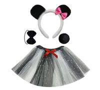 Panda Costume Ears, Black and white pand FOUR PIECE BOW SET | Halloween Cosplay Party Accessories for Kids, Face Stickers Tutu Skirt Gloves 4 / 6 Panda Costume