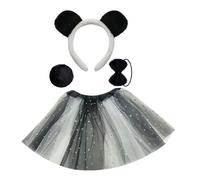 Panda Costume Ears, Black and white pand FOUR PIECE SET WITHO | Halloween Cosplay Party Accessories for Kids, Face Stickers Tutu Skirt Gloves 4 / 6 Panda Costume