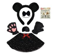 Panda Costume Ears, Black Panda 6 PIECE SET WITHOUT | Halloween Cosplay Party Accessories for Kids, Face Stickers Tutu Skirt Gloves 4 / 6 Panda Costume