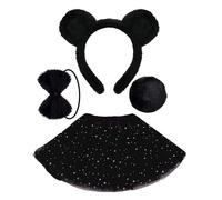 Panda Costume Ears, Black Panda FOUR PIECE SET WITHO | Halloween Cosplay Party Accessories for Kids, Face Stickers Tutu Skirt Gloves 4 / 6 Panda Costume