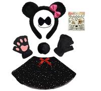 Panda Costume Ears, Black Panda SET OF 6 PIECES OF B | Halloween Cosplay Party Accessories for Kids, Face Stickers Tutu Skirt Gloves 4 / 6 Panda Costume