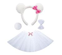 Panda Costume Ears, White Panda FOUR PIECE BOW SET | Halloween Cosplay Party Accessories for Kids, Face Stickers Tutu Skirt Gloves 4 / 6 Panda Costume