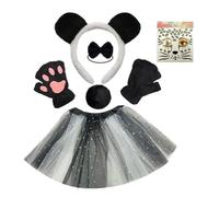 Panda Costume Set with Ears Headband Tail Bowtie - Premium Animal Cosplay Accessories Kit for Kids Halloween Party, Dress-Up Events, School Plays & Role-Playing - Soft Safe Materials