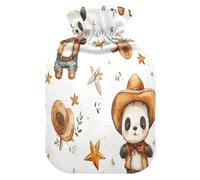 Panda Cowboy Primitive Charm hot Water Bottle with Soft Cover, 2L Warm Compress for Neck Shoulder Warmer, Neck Shoulder Warmer