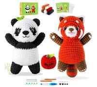 Panda Crochet Kit for Beginners Adults Kids Knitting Learning Kit Red Panda with Instruction Pandas Knitting Kit Animal Crochet Knitting Set Animal Kit Crochet Starter Kit Complete Set (Black Red)