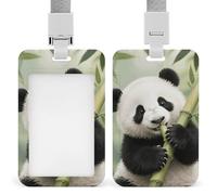 Panda Cub Eating Bamboo Id Badge Holder with Breakaway Lanyard Abs Plastic Name Tag Holder Vertical Clear Front Window Push Slide Card Protector Gift for NurseTeacher Office Staff & Events