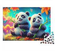 Panda Cubs 1000 Piece Jigsaw Puzzle for Adults Two Pandas Eating Bamboo Challenging Hard Difficult Premium Thick Sturdy Vibrant Stress Relief 52x38cm/1000pcs