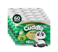 Panda Cuddle 3-Ply Quilted Toilet Paper - Aloe Vera Scented Ultra Soft & Gentle Bulk Loo Rolls, Bulk Bathroom Tissue - Maxi Value Rolls, Sustainable Bathroom Tissue (60)