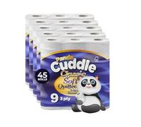Panda Cuddle 3-Ply Quilted Toilet Paper - Luxuriously Soft, Gentle and Hypoallergenic Sustainable Toilet Rolls- Family Value Pack of 45 Rolls, FSC-Certified Gentle Bulk Bathroom Tissue, Unscented