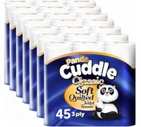 Panda Cuddle 3-Ply Quilted Toilet Paper Rolls (45 Rolls) - Soft & Strong Premium Tissue, Scented Bathroom Toilet Roll for Comfort & Hygiene (Cuddle Mix)
