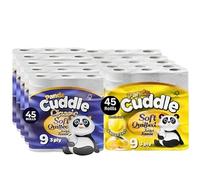 Panda Cuddle Classic Soft Quilted 3 Ply Toilet Tissue Roll Ultimate Comfort - 45 Rolls (Blue & Yellow Combo Pack)