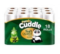 Panda Cuddle Rolls Toilet Tissue 3 Ply - Soft Quilted Toilet Rolls Tissue for Everyday Family Use - Strong & Absorbent Bathroom Paper (Aloe Vera, Pack of 18)