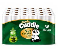 Panda Cuddle Rolls Toilet Tissue 3 Ply - Soft Quilted Toilet Rolls Tissue for Everyday Family Use - Strong & Absorbent Bathroom Paper (Aloe Vera, Pack of 36)