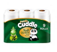 Panda Cuddle Rolls Toilet Tissue 3 Ply - Soft Quilted Toilet Rolls Tissue for Everyday Family Use - Strong & Absorbent Bathroom Paper (Aloe Vera, Pack of 9)