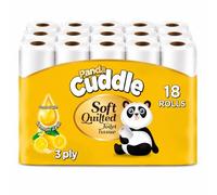 Panda Cuddle Rolls Toilet Tissue 3 Ply - Soft Quilted Toilet Rolls Tissue for Everyday Family Use - Strong & Absorbent Bathroom Paper (Lemon Zest, Pack of 18)