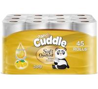 Panda Cuddle Rolls Toilet Tissue 3 Ply - Soft Quilted Toilet Rolls Tissue for Everyday Family Use - Strong & Absorbent Bathroom Paper (Lemon Zest, Pack of 45)