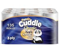 Panda Cuddle Rolls Toilet Tissue 3 Ply - Soft Quilted Toilet Rolls Tissue for Everyday Family Use - Strong & Absorbent Bathroom Paper (Classic, Pack of 135)