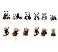 Panda Cupcake Topper Set, 4.3 inch, Glossy Die-Cut | Food Safe Sticks, Vibrant HD Printing, Red Panda Designs, Ready to Use, For Cakes & Desserts