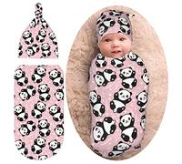 Panda Cute Baby Swaddle Blanket Baby Stuff Swaddle Wrap Newborn Soft Sleep Sacks Stretchy Receiving Blankets with Hat for Boy Girl Infants Gifts