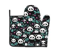 Panda cute face 2-Piece Heat-Resistant Baking Set, Oven Mitt and Trivet, Essential forKitchen Cooking and Outdoor Barbecuing