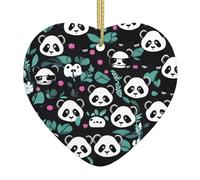 Panda Cute face Heart-Shaped Ceramic Pendant Printed Ceramic Pendant Suitable for Hanging on windowsills or fireplaces
