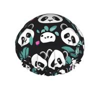 Panda cute face Printed shower cap, reusable, specially designed for women's long hair, double-layer structure, suitable for bathing.