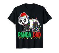 Panda Dad Xmas Lights Santa Hat Panda Lover Father Christmas T-Shirt