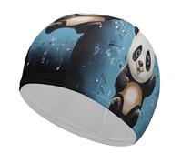 Panda Dancing on Musical Notes Swim Cap Fashion Lightweight Swim Hats Waterproof Bathing Caps for Adult for Long Thick Curly Hair