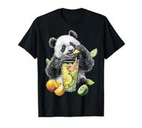 Panda Drawing Fruits Animal Motif Illustration Panda T-Shirt