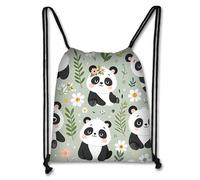 Panda Drawstring Bags, Waterproof Swim PE Bag, Panda Gifts for Boys Girls, Personalised Sports String Backpack, Large Capacity Animal Draw String Bag Gym for School Swimming Travel Fitness Picnic
