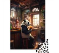 Panda Drinking Alcohol Pub Puzzle for Adults 1000 Pieces, Panda Themed Jigsaw, Birthday Gift for Puzzle Fans, 52x38cm/1000pcs
