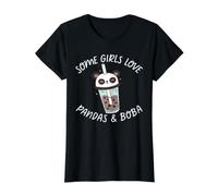 Panda Drinking Boba Cute Kawaii Bubble Tea Japanese Anime Value Graphic T-Shirt, Women, Black, XL