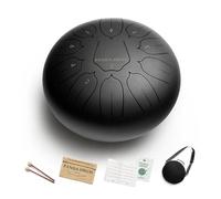 Panda Drum Plus (Black) | Steel Tongue Handpan with Music Book, Mallets, Carrying Bag & Finger Picks | 11 inch, 432 Hz | Rain Drum for Inside & Outside | Calming Musical Instrument for Adults & Kids