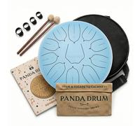 Panda Drum Plus (Blue) | Steel Tongue Handpan with Music Book, Mallets, Carrying Bag & Finger Picks | 11 inch, 432 Hz | Rain Drum for Inside & Outside | Calming Musical Instrument for Adults & Kids